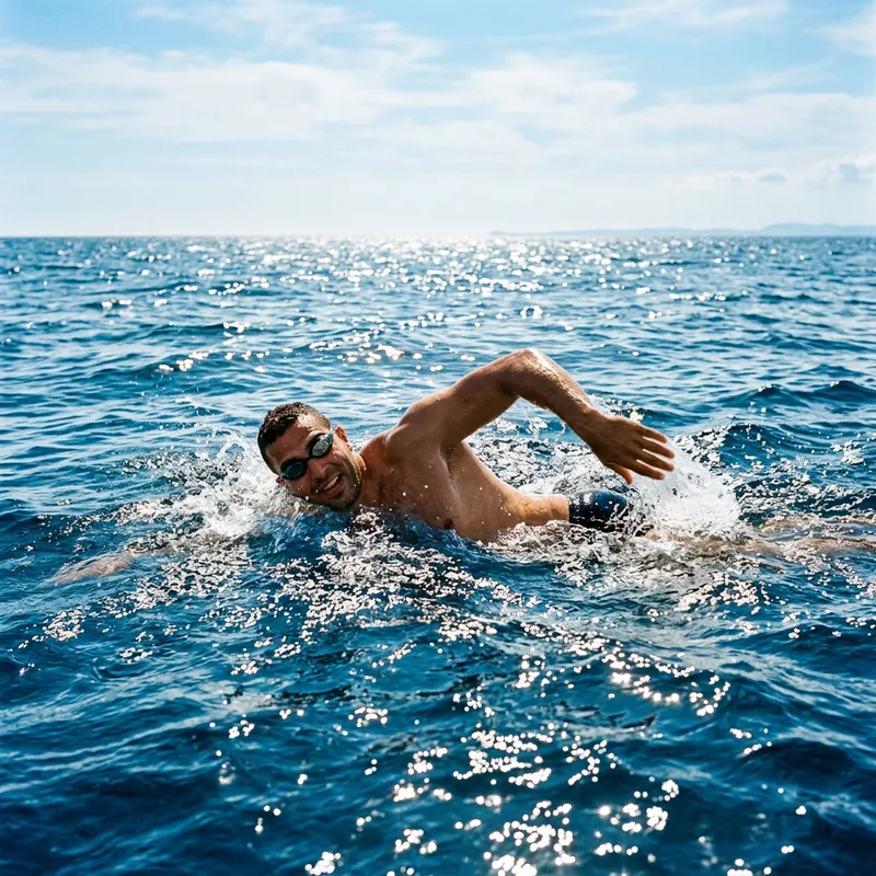 Rawad Fares Swims in Expansive Sea with Dazzling Sunlight Rawad Fares Swims in Expansive Sea with Dazzling Sunlight