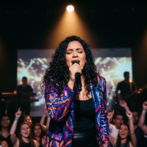 Passionate Hispanic Woman Singing On Stage | Performance Glory