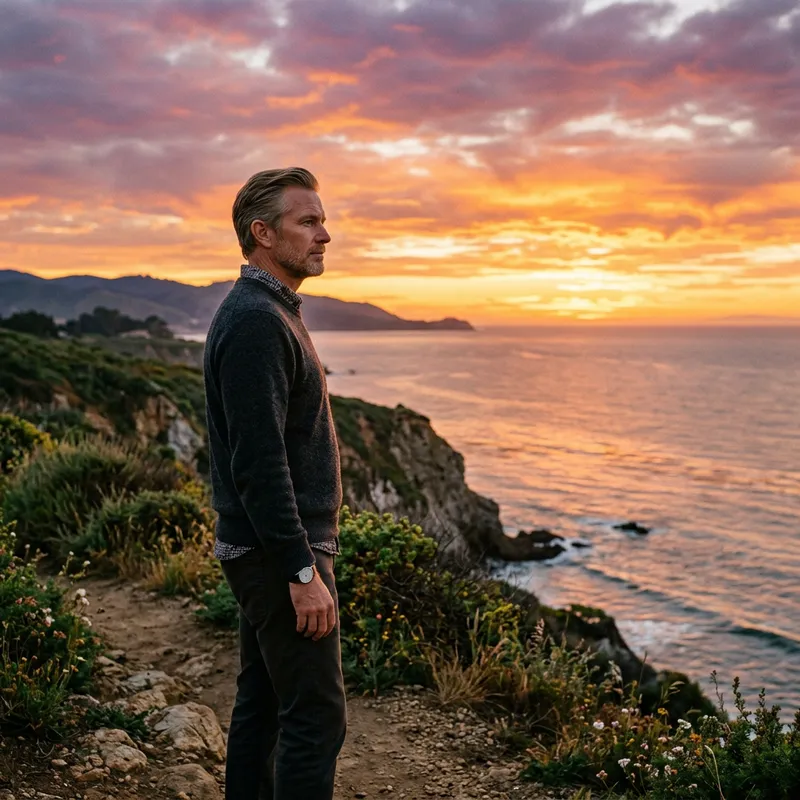 Male Profile in Sunset | Tranquil Landscape Beauty Male Profile in Sunset | Tranquil Landscape Beauty