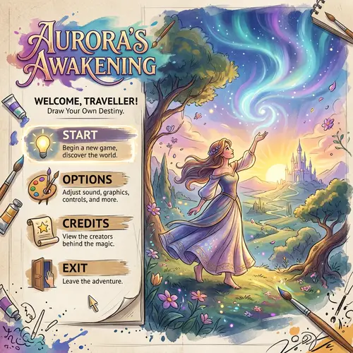 Aurora's Awakening Game Menu | Painting Theme Options