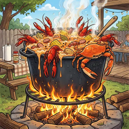 Cartoon Seafood Boil with Crawfish and Crab