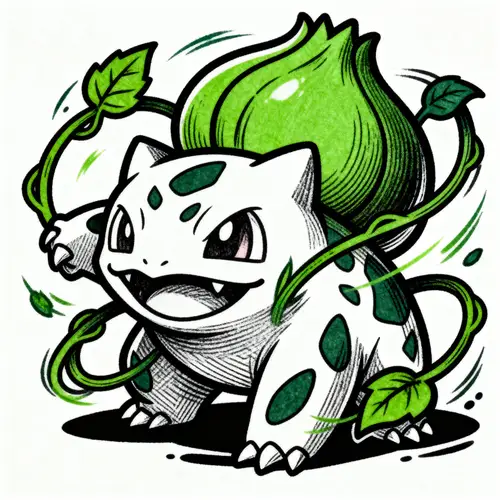 Tattoo Style Bulbasaur with Grass Attack Art