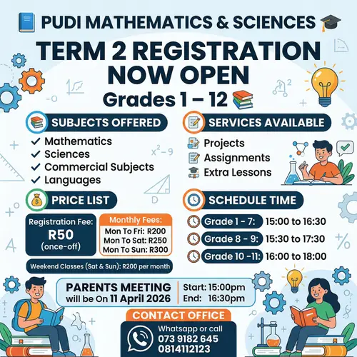 PUDI Mathematics & Sciences Term 2 Registration Open