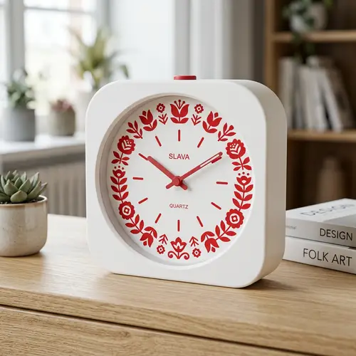 Modern Minimalist Table Clock with Floral Design