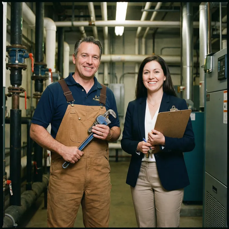 Smiling Plumber and Building Manager
