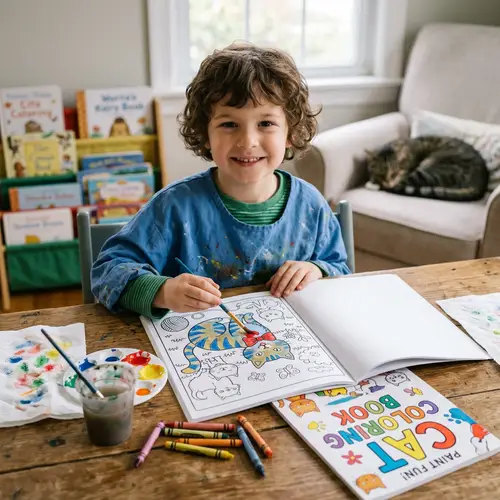 Cat Coloring Book with Paint Fun