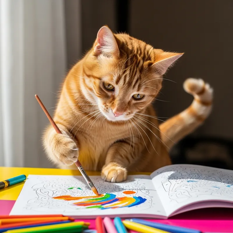 Cat Coloring Book with Paint Fun