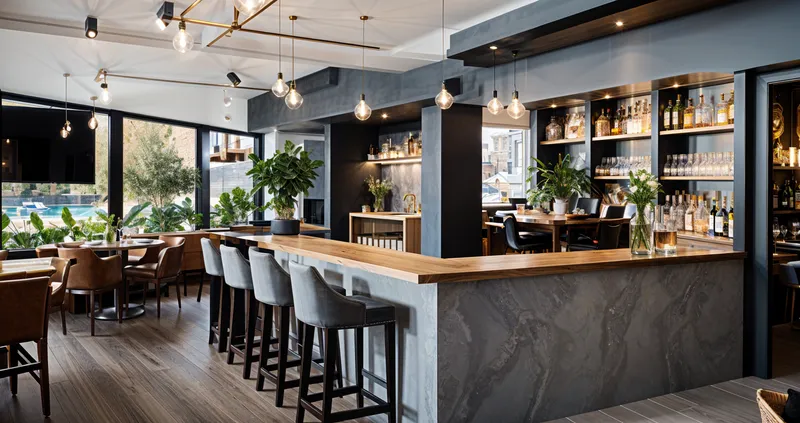 Stylish Bar Design with Pendant Lighting and Plants Stylish Bar Design with Pendant Lighting and Plants