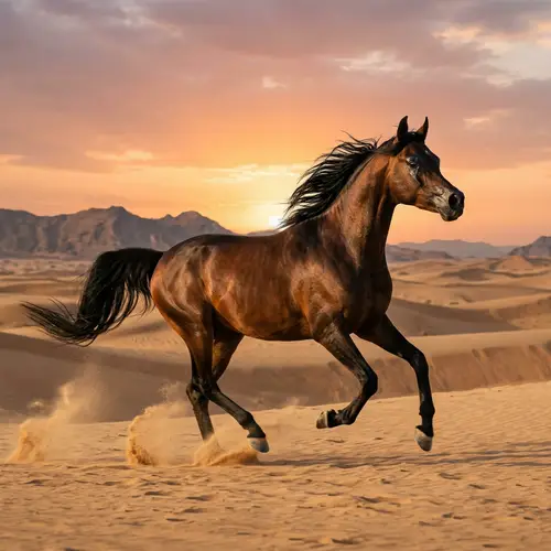 Elegant Arabian Horse Galloping in Sandy Desert