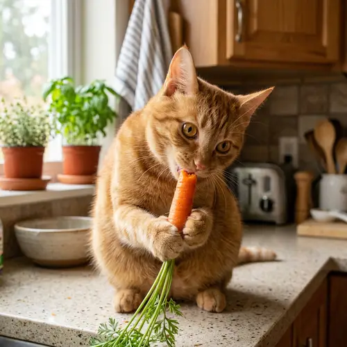 Orange Cat with Carrot | Domestic Tranquility Scene