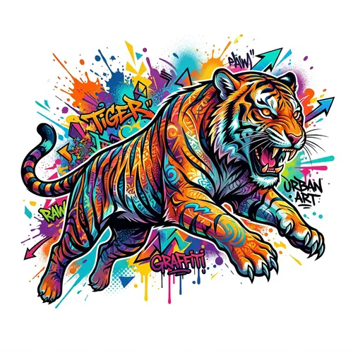 Vibrant Tiger Graffiti T-Shirt Art | High-Quality Design