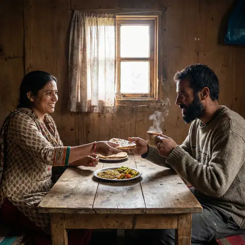 Heartwarming Friendship: South Asian Female and Middle-Eastern Male Sharing Meal