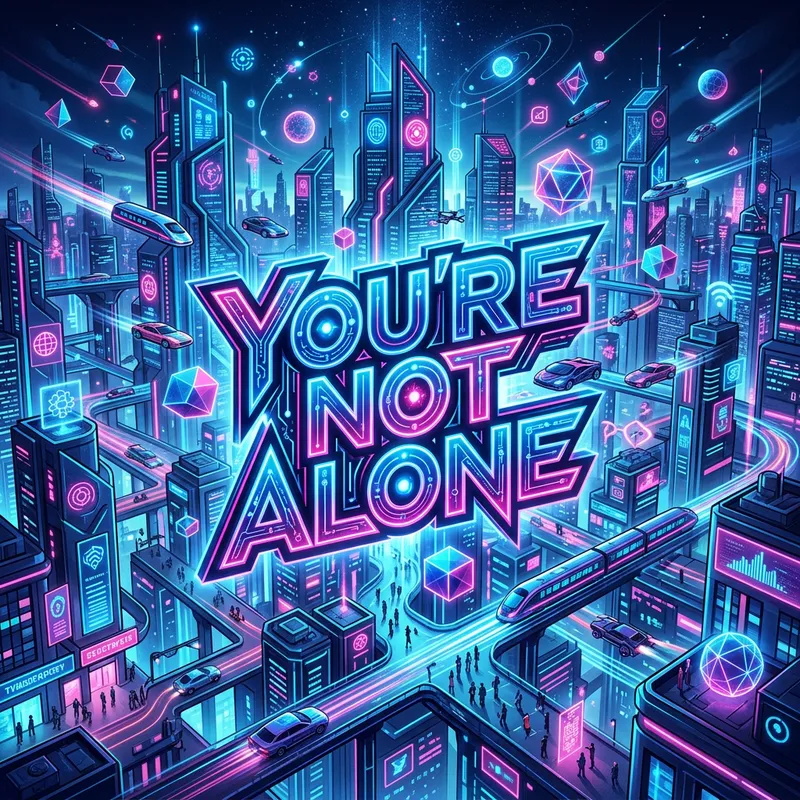 Futuristic City with Neon Energy - You're Not Alone