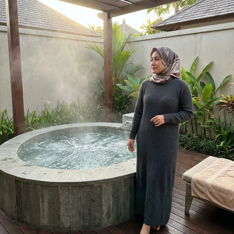 Ultra-Realistic Indonesian Woman in Hijab by Jacuzzi