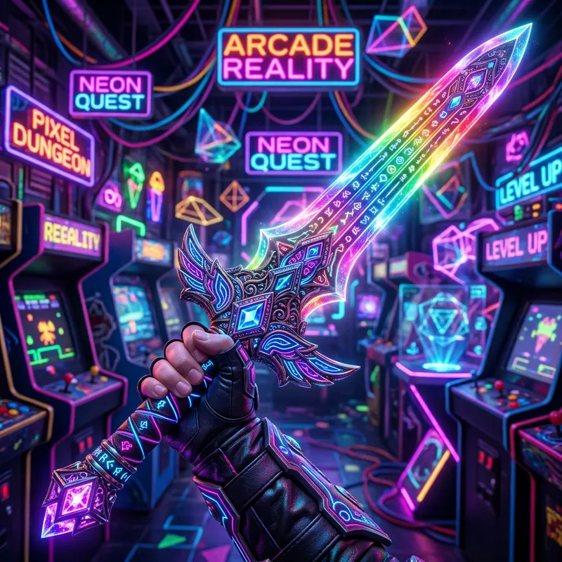 Gaming Rainbow Sword Neon Art - Vibrant Design Gaming Rainbow Sword Neon Art - Vibrant Design