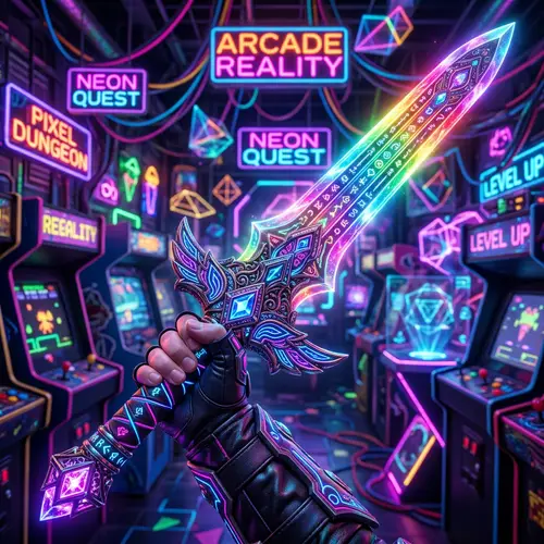 Gaming Rainbow Sword Neon Art - Vibrant Design
