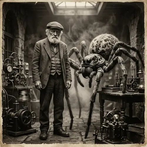 Elderly Gentleman and Gargantuan Spider Creature