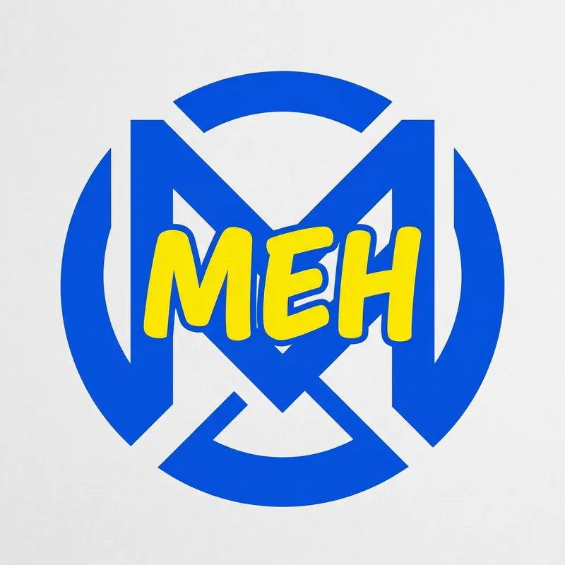 MEH Logo in Vibrant Blue and Bright Yellow