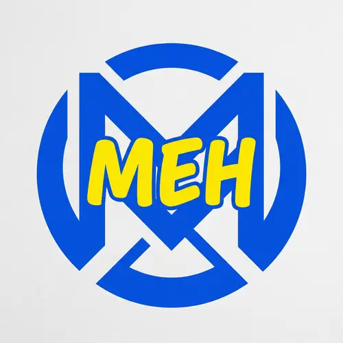 Eye-Catching Vibrant Blue Logo with 'MEH' in Bright Yellow