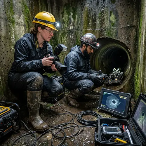 Professional Female Photographer and Male Assistant in High-Tech Exploration