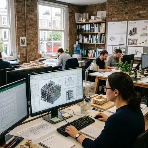 Realistic UK Architectural Office with BIM Plan