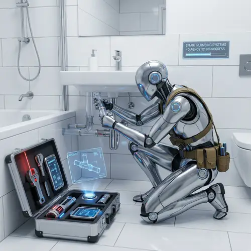 Futuristic Plumbing Scene with Robotic Plumber