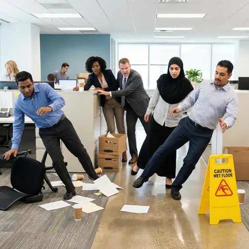 Workplace Falls and Stumbles: Chaos Amid Diverse Employees