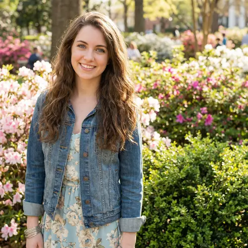 20-Year-Old Woman with Long Brown Hair and Blue Eyes