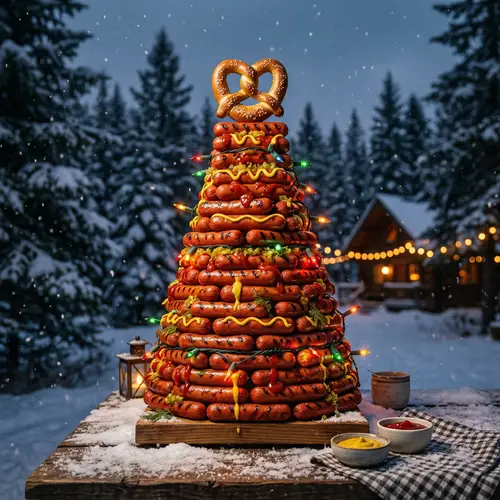 Unique Hot Dog Christmas Tree | Festive Food Art