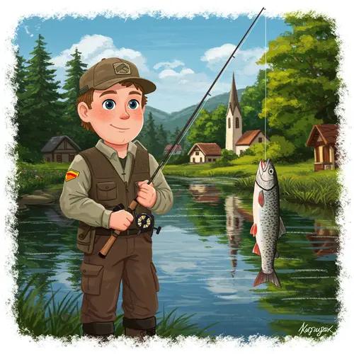 Fishing by the River: Scenic Village View