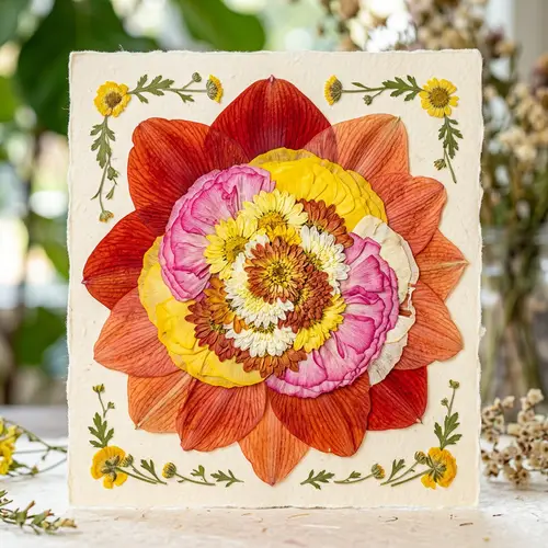 Vibrant Chimera Pressed Flower: Chrysanthemum, Amaryllis, Ranunculus