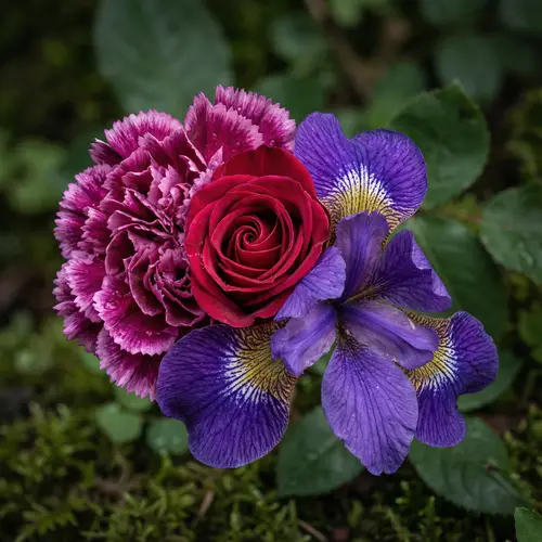 Vivid Hybrid Flower: Iris Carnation Rose Macro Photography