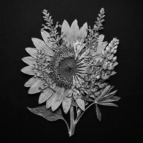 Unique Pressed Flower 'Chimera' - Stunning Monochrome Botanical Photography