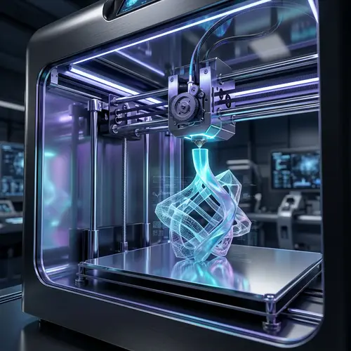 Futuristic 3D Printer Creating Virtual Object Artwork