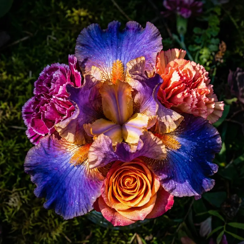 Vivid Botanical Harmony: Iris Carnation Rose with HDR Delight - Canon EOS R5