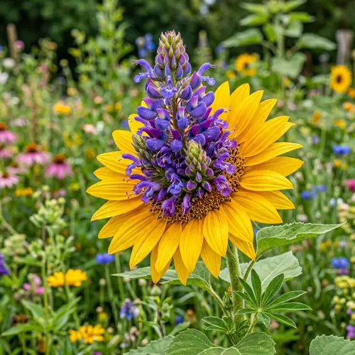 Exquisite Sunflower, Salvia, and Lupine Blended Flower | Botanical Photography