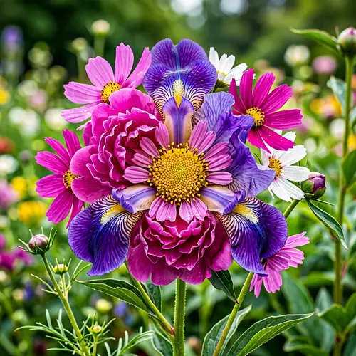 Vibrant Flower Photo | Iris, Peony, Daisy, Cosmos Elements | HDR Effects