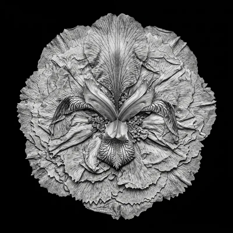 Monochrome Pressed Flower Chimera Macro Photography - Botanical Detail