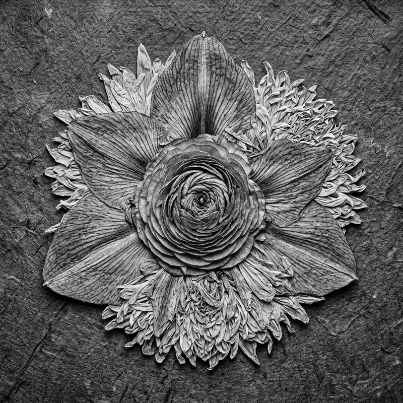 Vibrant Chimera Pressed Flower: Chrysanthemum, Amaryllis & Ranunculus