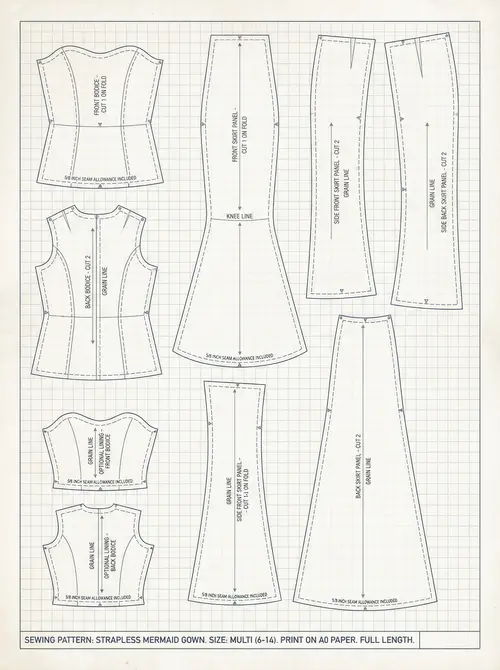 Sewing Pattern for Strapless Mermaid Gown
