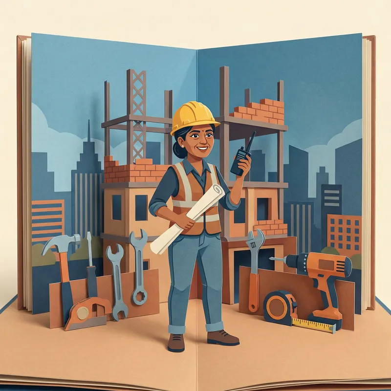 Female Construction Foreman Pop-up Style Illustration