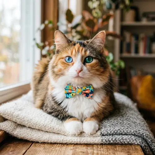 Charming Cat with Blue and Green Eyes & Bowtie