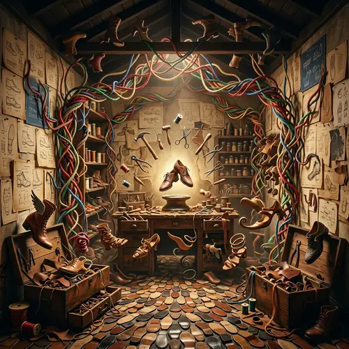 Surrealistic Shoe Repair Shop: Enigmatic Artistry and Ethereal Tales