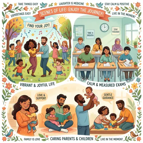 Cheerful Illustration of Diverse Life Scenes