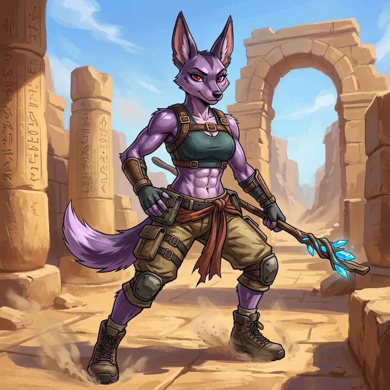 Dynamic Female OC with Impressive Abdominal Muscles | Lilac Ruby Jackal Dynamic Female OC with Impressive Abdominal Muscles | Lilac Ruby Jackal