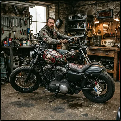 Skull Roses Motorcycle Artwork