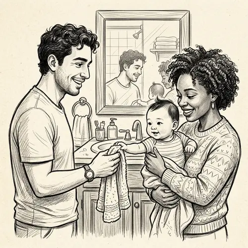 Diverse Family Bathroom Sketch Drawing