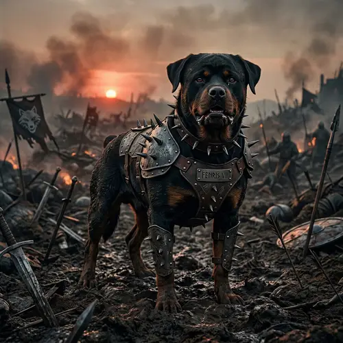 Fierce Rottweiler in Spiked Armor - Battlefield Guardian