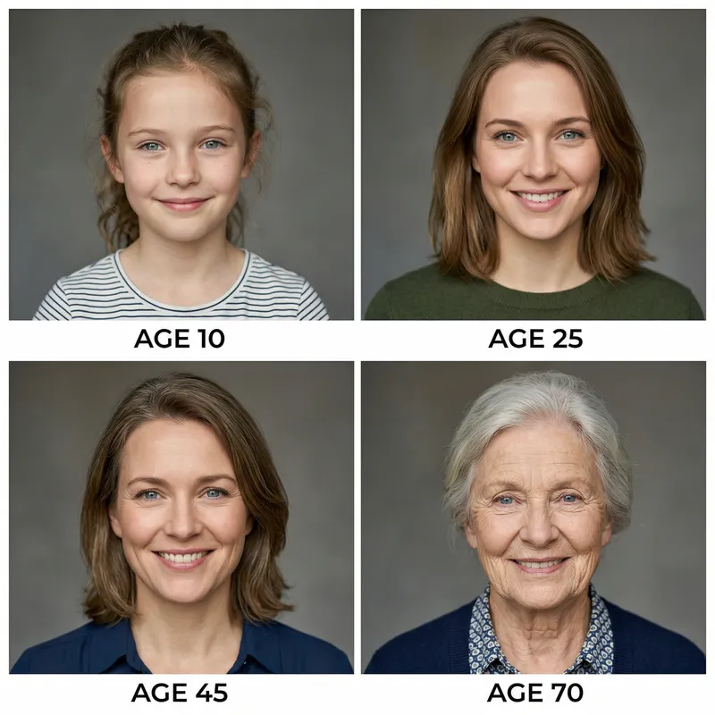 Age Progression Portraits: From 10 to 70 Years | AI Art Generator ...
