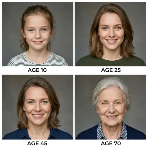 Age Progression Portraits: From 10 to 70 Years